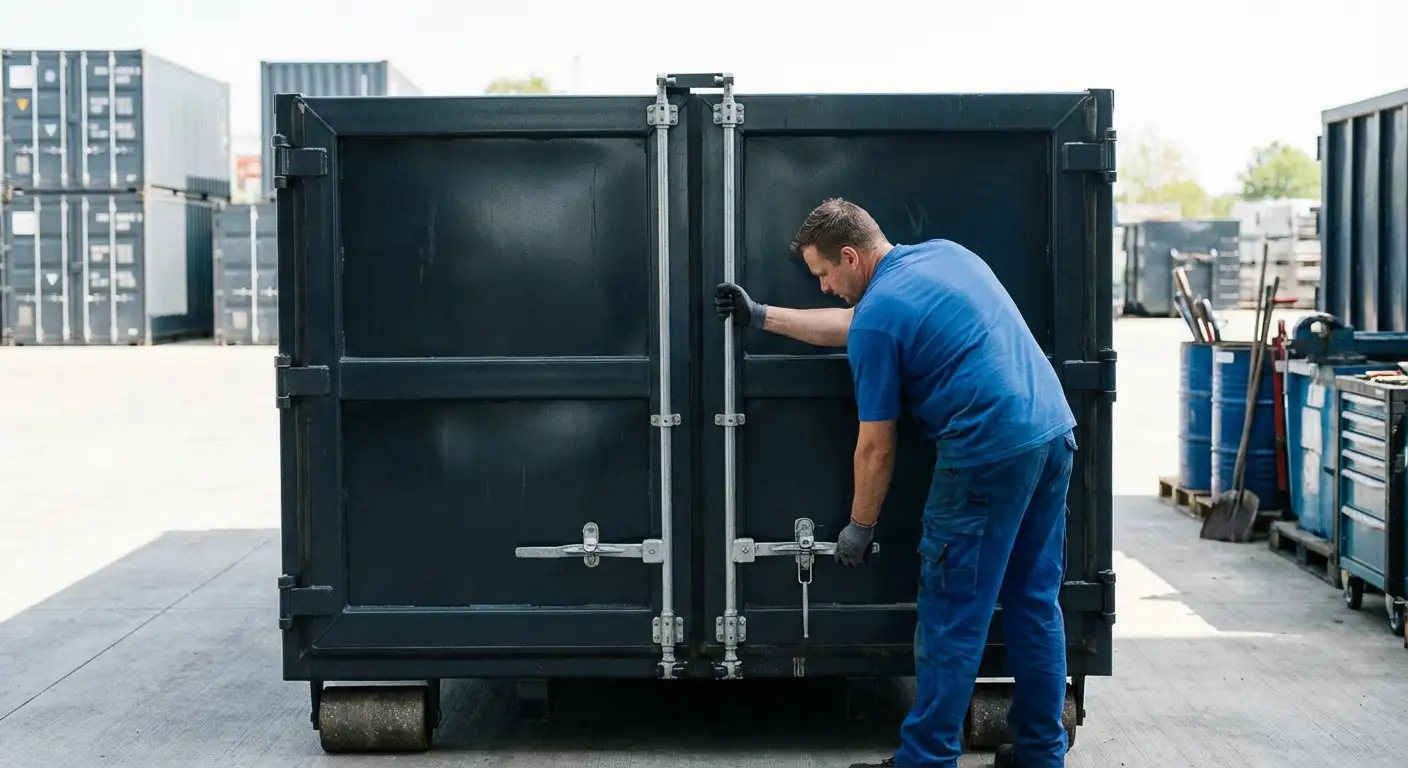 Dumpster walk-in loading door open showing easy access in San Mateo, CA