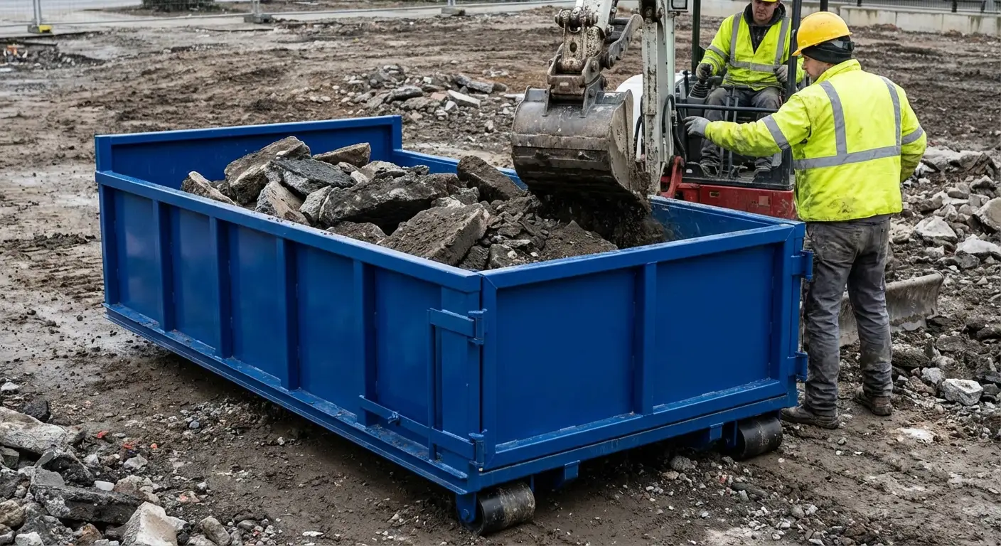 Heavy debris dumpster loaded with concrete in San Mateo, CA
