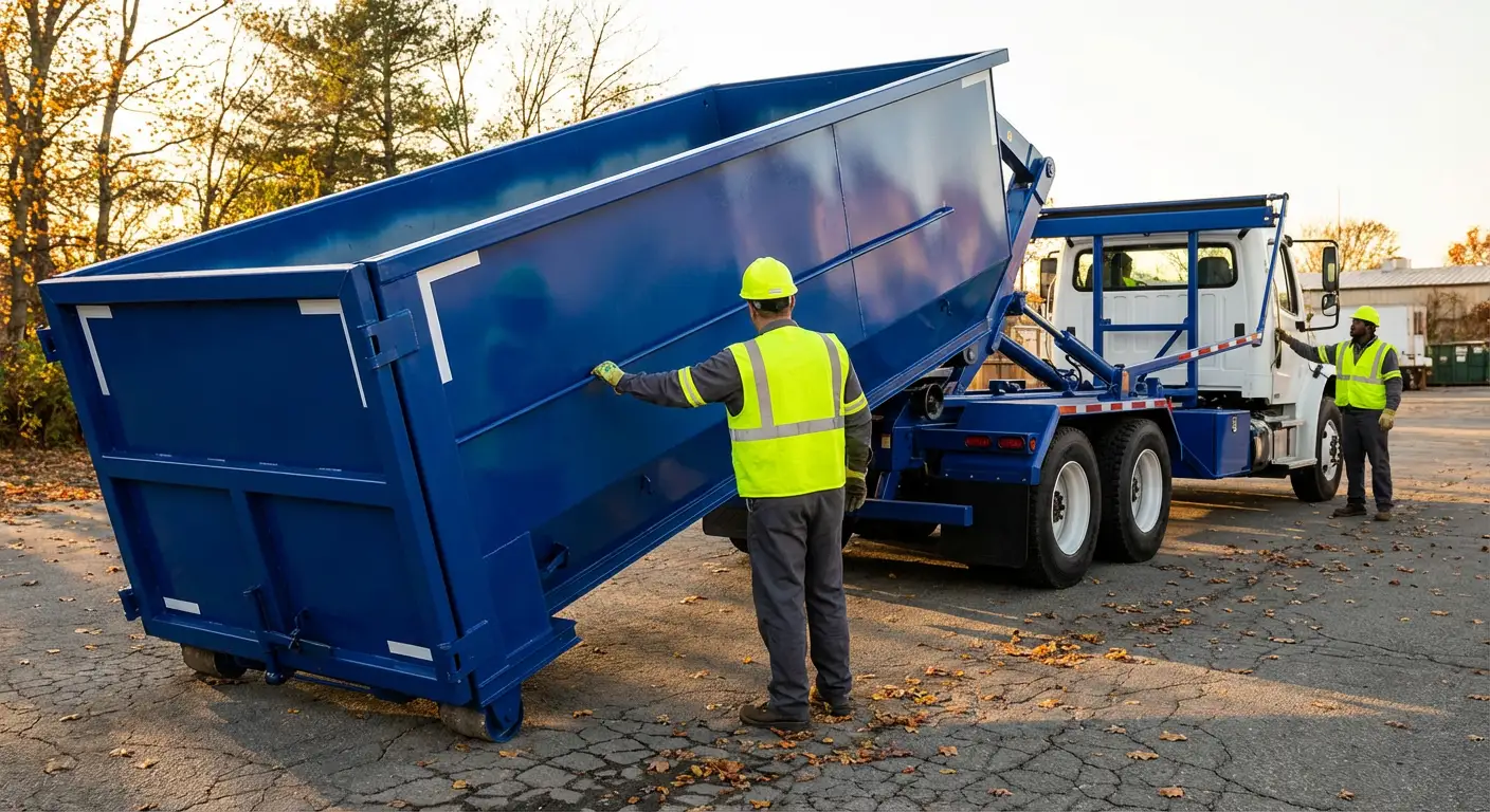 Commercial roll-off dumpster delivery truck in San Mateo, CA