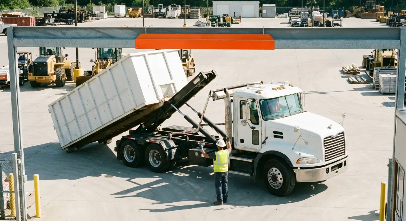 Commercial dumpster delivery truck specifications and clearance requirements in San Mateo, CA